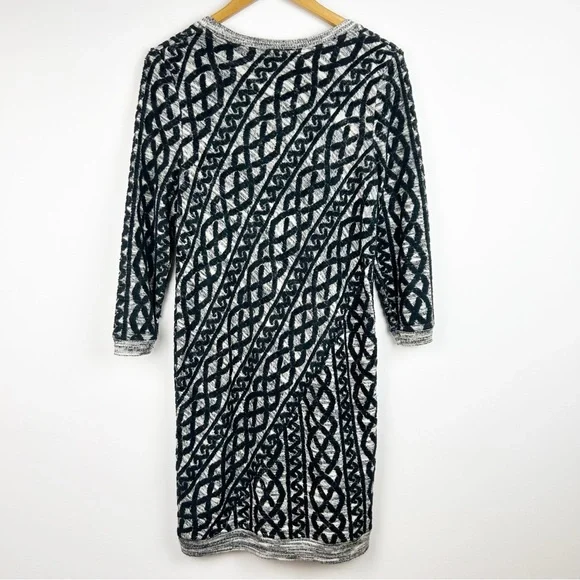 Moth Anthropologie Sweater Dress Black Gray Knit Pattern 3/4 Sleeve - Picture 9 of 12